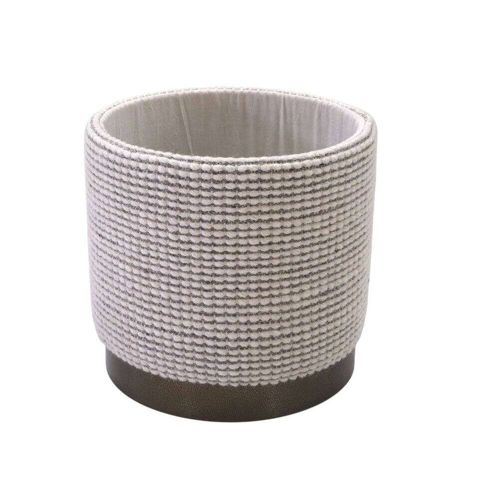 Angle. Carolina Chair & Table - Handwoven Kratus Hammered Metal Storage Ottoman - Ivory & Grey.