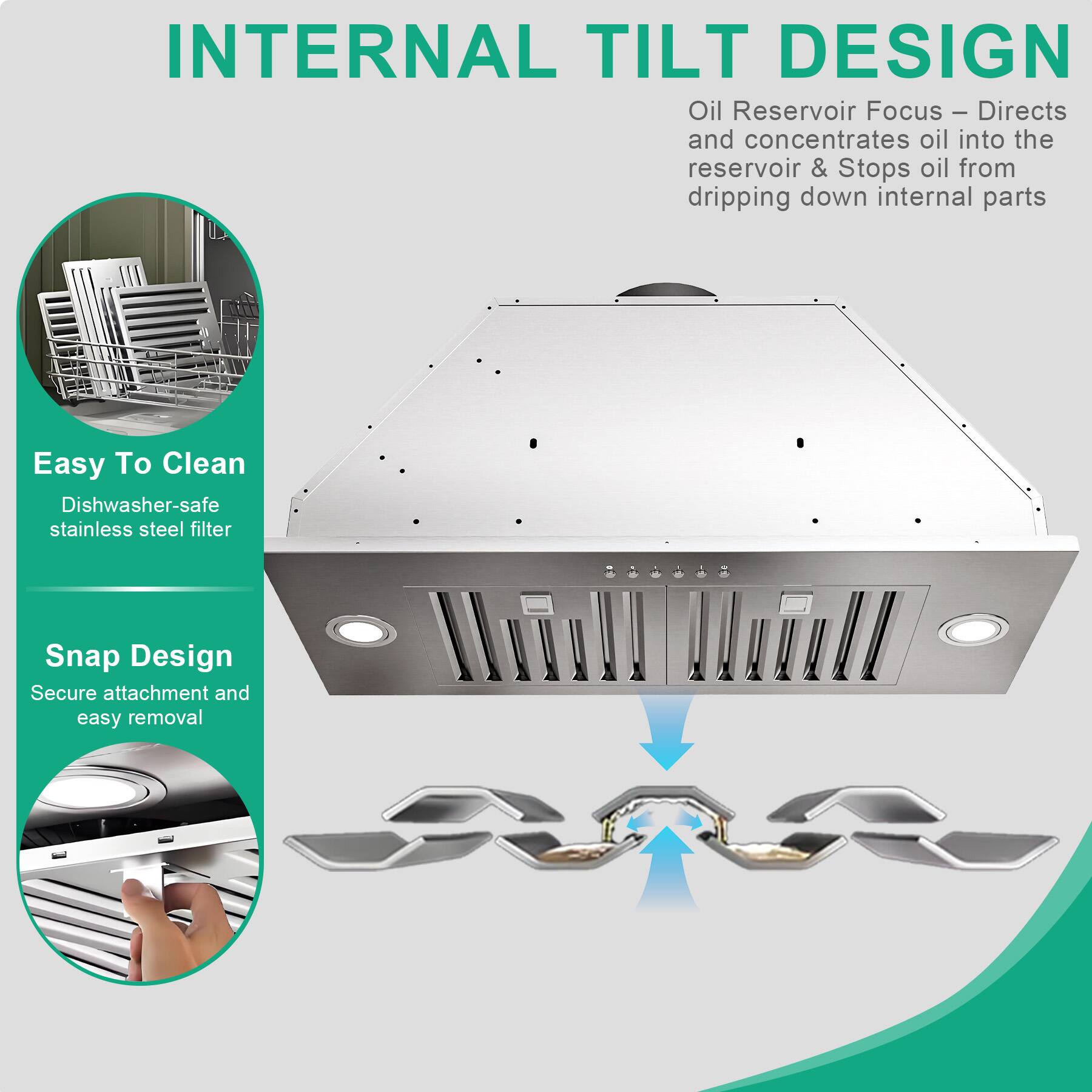 INTERNAL TILT DESIGN

Oil Reservoir Focus – Directs and concentrates oil into the reservoir & Stops oil from dripping down internal parts

Easy To Clean
Dishwasher-safe stainless steel filter

Snap Design
Secure attachment and easy removal