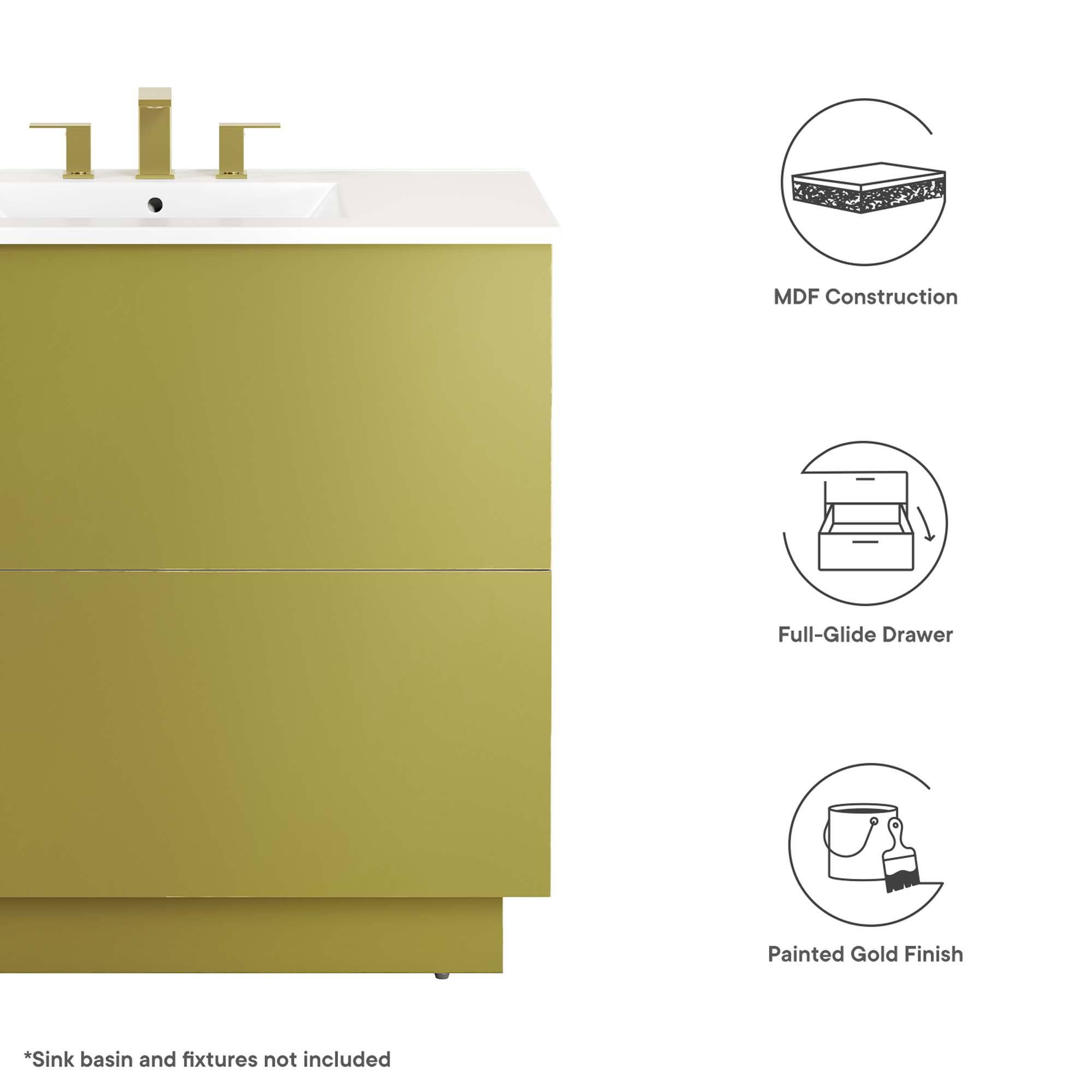 MDF Construction  
Full-Glide Drawer  
Painted Gold Finish  

*Sink basin and fixtures not included