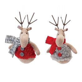 BreeBe - Plush Deer with Sweater Ornament (Set of 12) - Grey, Red