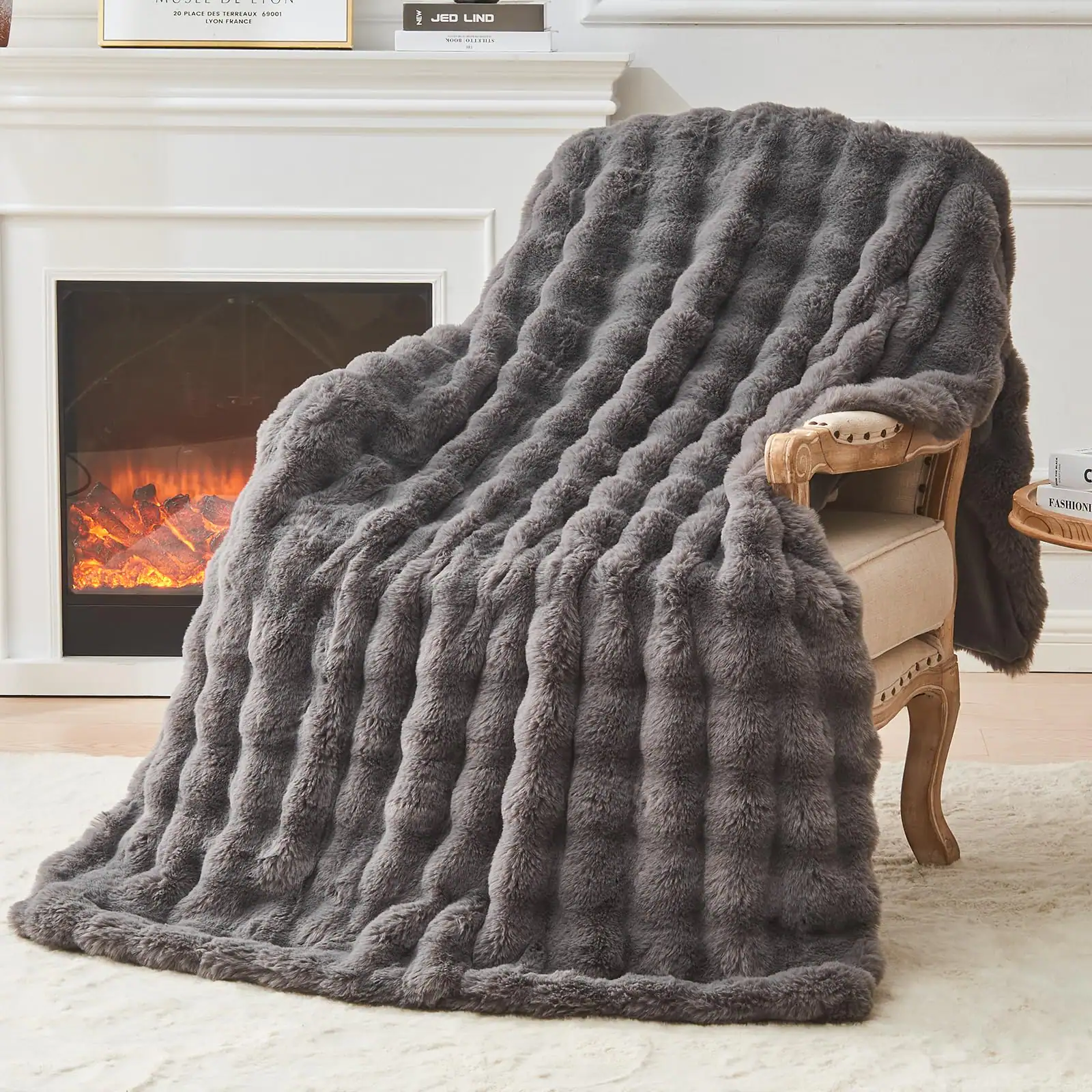 ThinkLink Electronic - Faux Blanket Size Tie-dye Dark Gray - Big Bubble Rabbit Cozy For Couch Thick Furry Plush Shaggy Blankets 60x80 Inches - Fur Grey Throw
