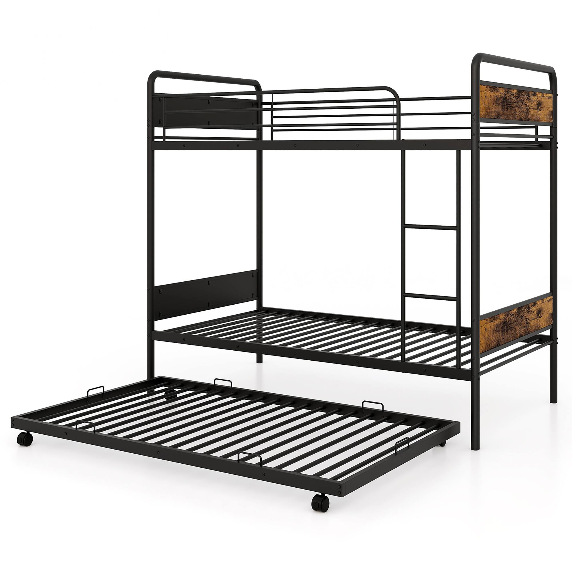 Alt View 9. Gymax - Gymax Twin Over Twin Bunk Bed w/ Trundle Industrial Metal Bunkbed Frame - Black.