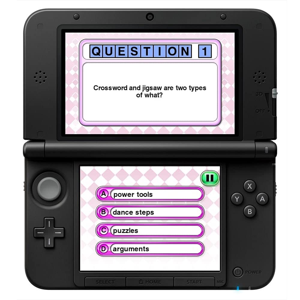 QUESTION 1  
Crossword and jigsaw are two types of what?  

A) power tools  
B) dance steps  
C) puzzles  
D) arguments