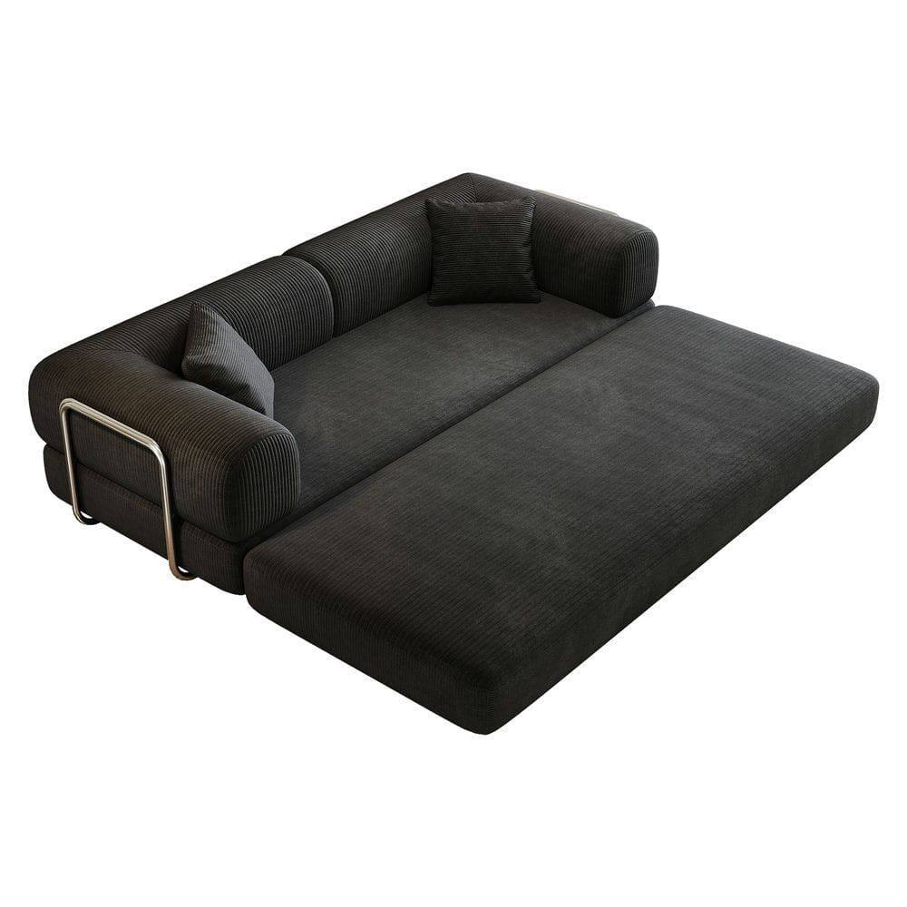 Alt View 8. Kadyn - 78.8" Convertible Floor Sofa Bed, Modular Sectional with Back Support Pillows, Corduroy Fabric - Black.