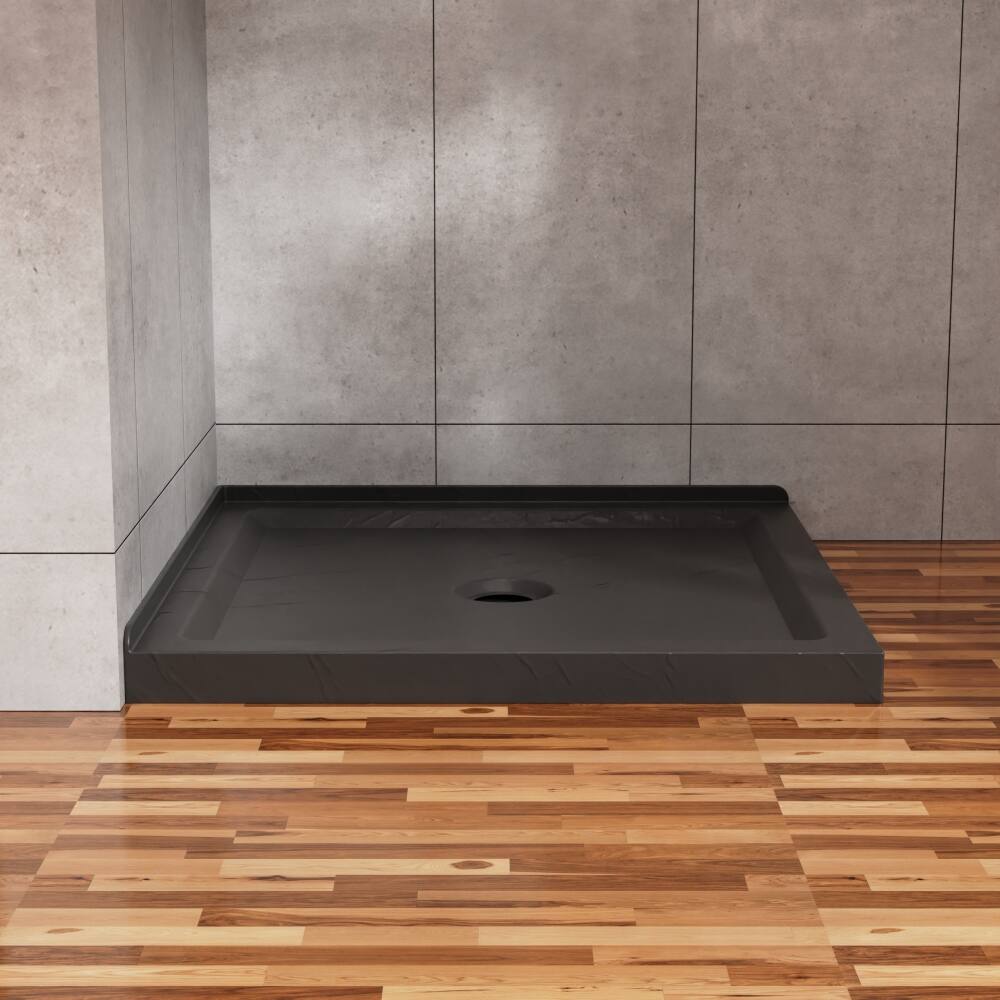 Alt View 2. JUJABU - 36"x36" Shower Pan 3.3" Height Double Threshold Shower Base in Slate Black, Anti-slip Acrylic - Black.