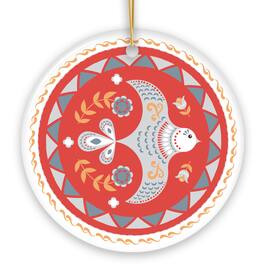 OrnamentallyYou - Scandinavian Bird Christmas Ornament Ethnic Classic Folklore 2D Illustration Circle Version - Multi-colored