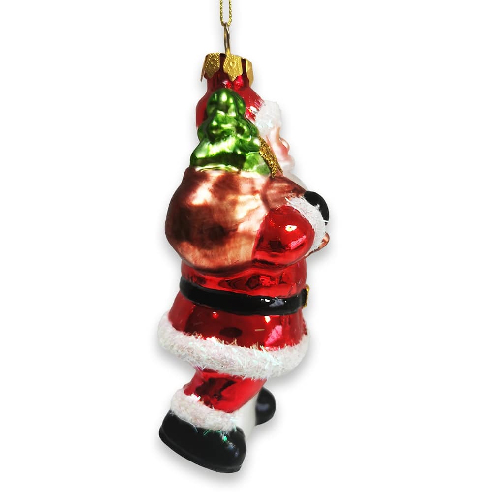 Back. OrnamentallyYou - Festive Delivery Santa Claus Coming to Town Glass Christmas Ornament - Multi-colored.