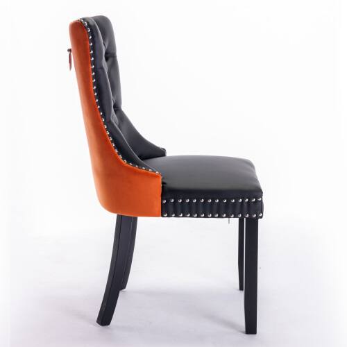 Back. LUCKY ONE - Assembled Tufted PU Velvet Dining Chair Set of 2 with Wood Legs Nailhead Trim High Back - Black PU.