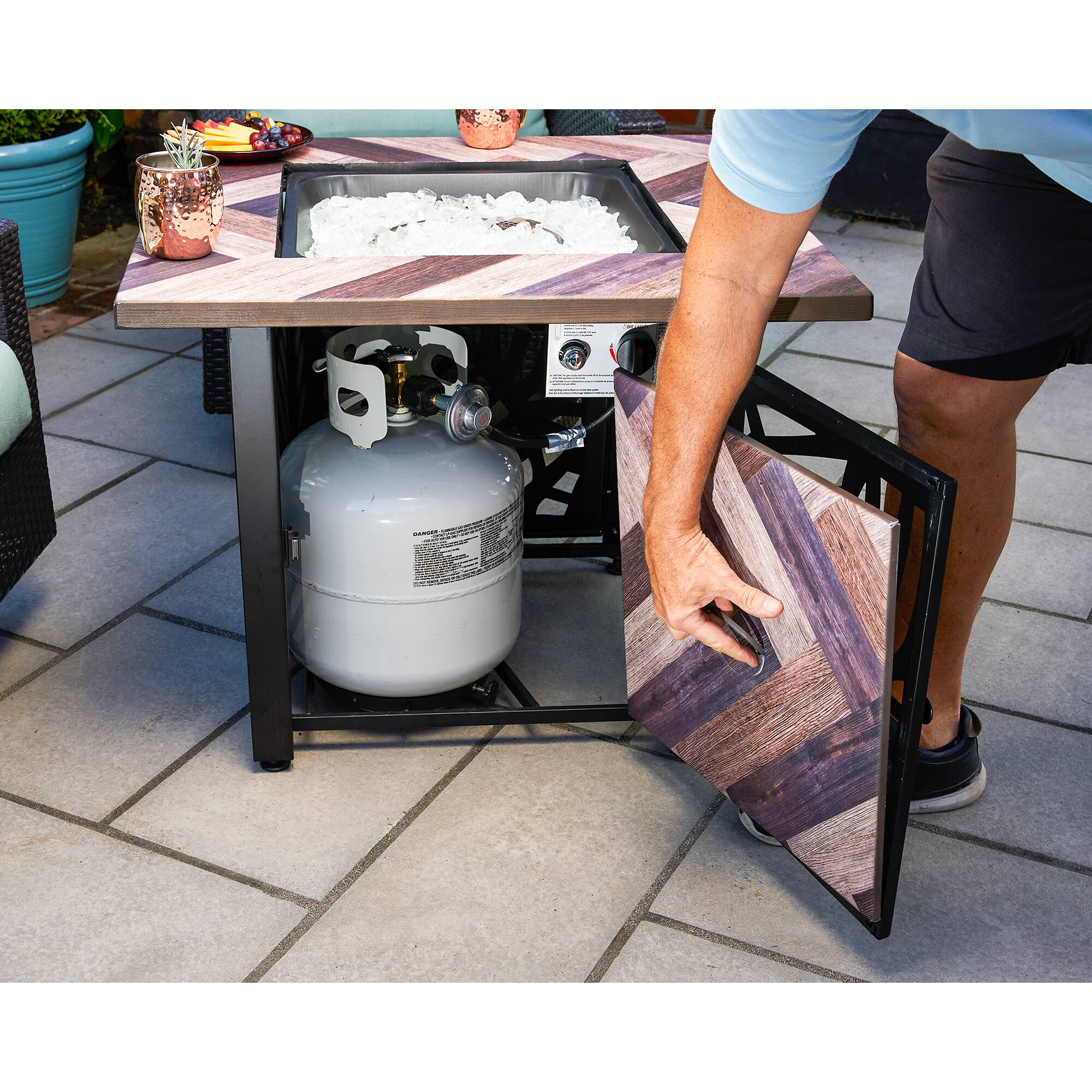 Alt View 8. Endless Summer - Endless Summer Darby 30 Inch Square Outdoor UV Printed LP Gas Fire Pit​ Table - Brown.