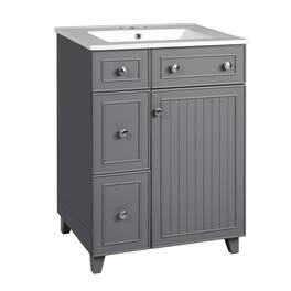Ecooso - 24" Bathroom Vanity with Ceramic Sink, 2 Drawers, Soft-Close Door, Freestanding Storage Cabinet - Gray