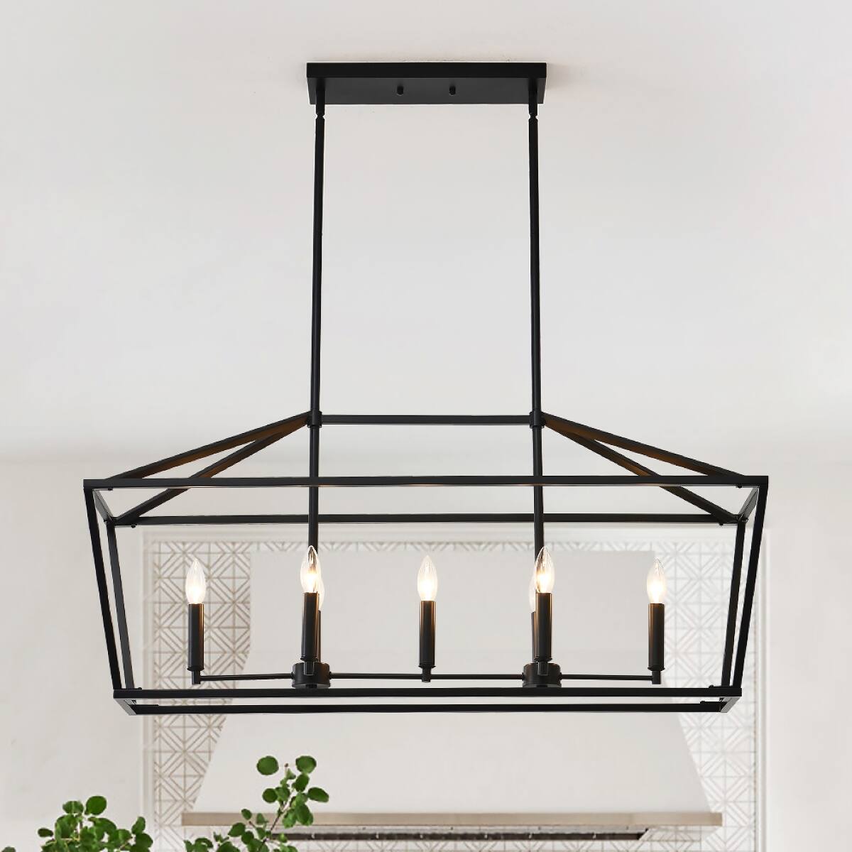 Front. Loheer - Loheer Farmhouse Kitchen Island Lighting, Matte Black Five Light Linear Chandelier for Dining Room.