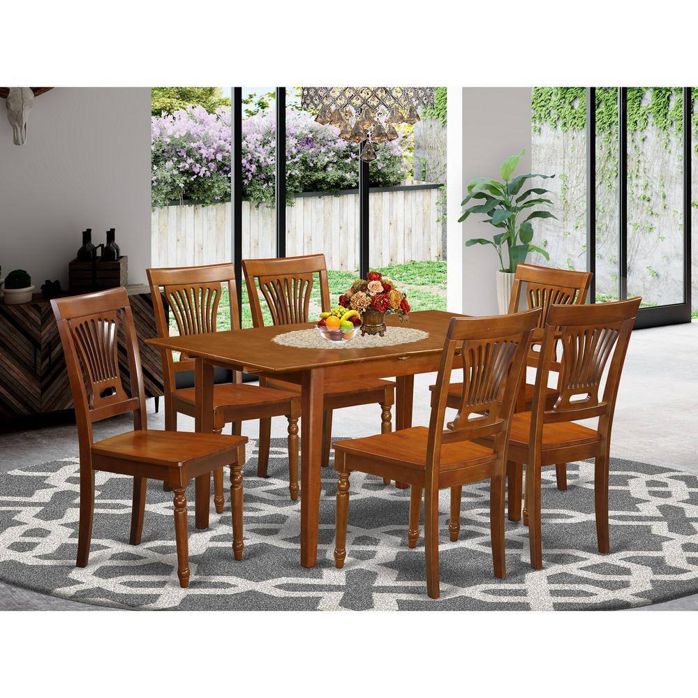 Back. East West Furniture - 7 PC Kitchen Table and chair set - Table with Leaf and 6 Dining Chairs - Saddle Brown.