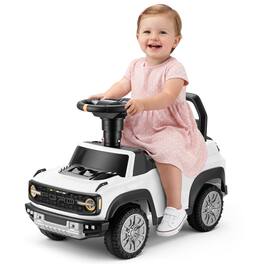 FIRST RIDE ON - Licensed Ford Bronco Raptor Toddler Push Car, Toddler Foot-to-Floor Ride on Car w/Horn, Music & Hidden Storage - White
