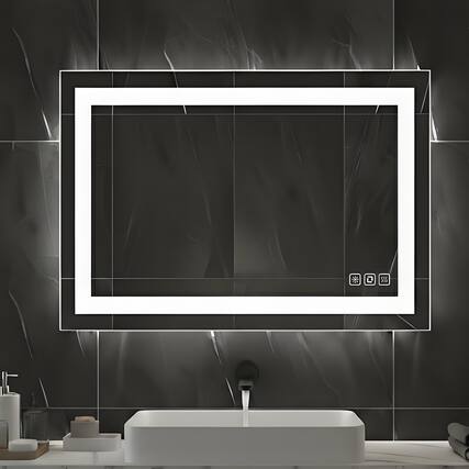 Front. Loheer - Loheer LED Bathroom Mirror, Anti-Fog Wall Mounted Vanity Mirror with 3-Color Dimmable Light, Touch Control.