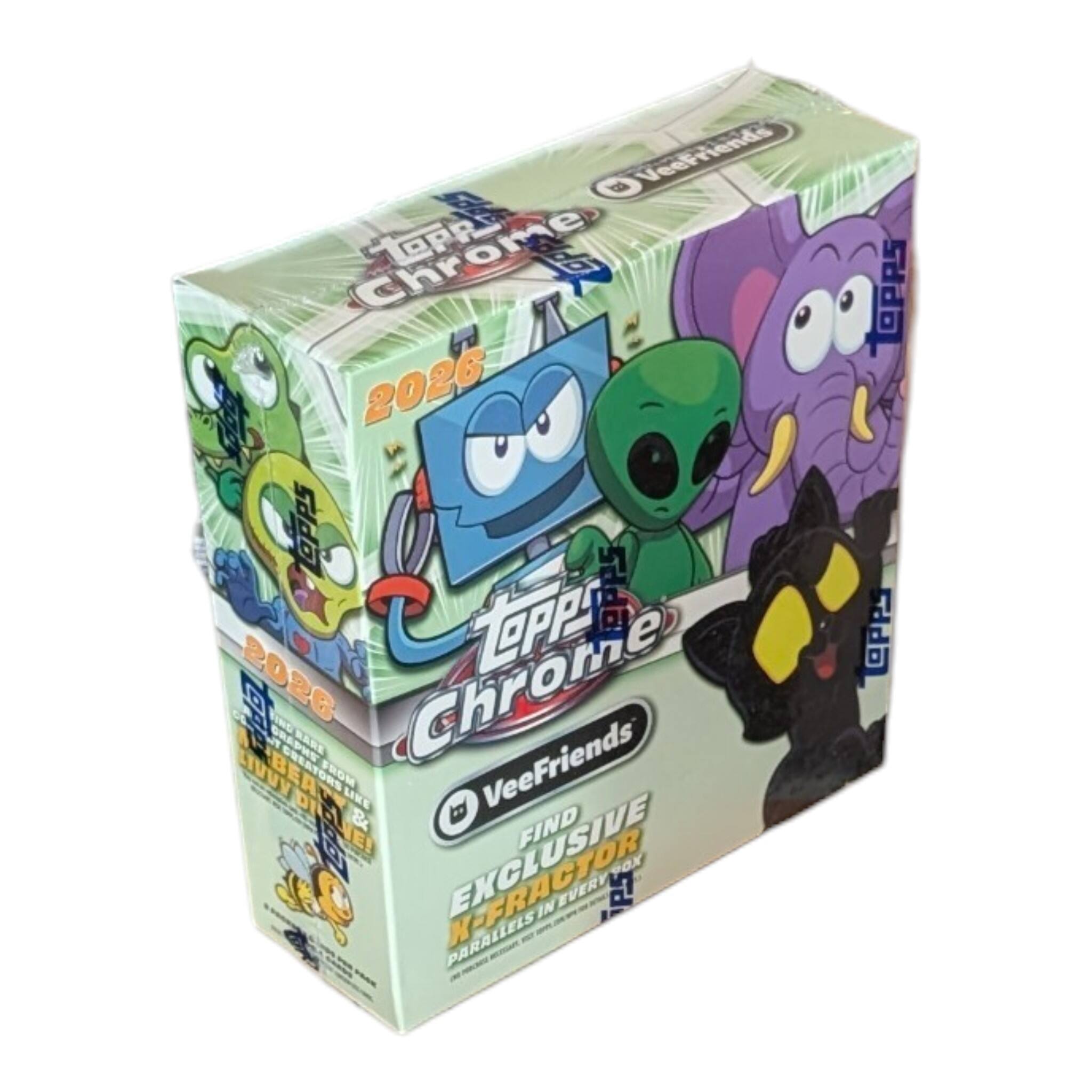 Topps Chrome 2026  
VeeFriends  
Find Exclusive X-Fractor in Every Box  
VeeFriends Creators from Like B & Find Vee Exclusive  
K-Frac in Every Box