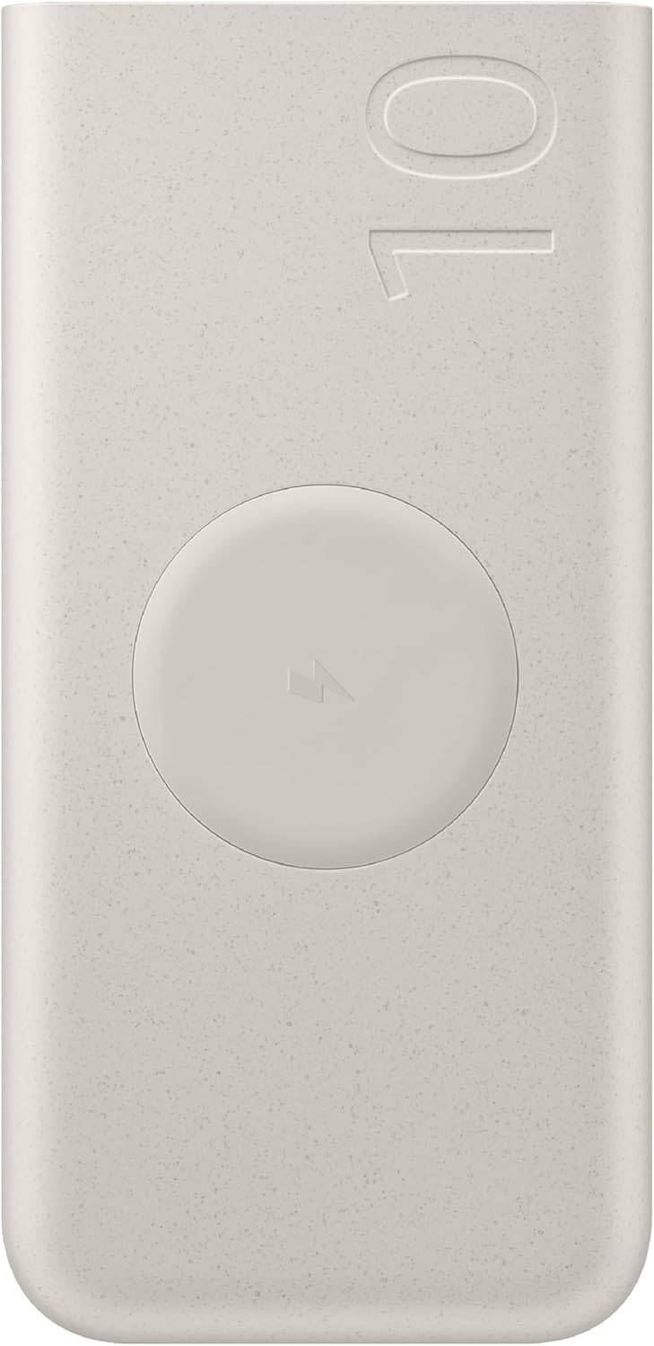 Front. Samsung - SAMSUNG 25W 10,000mAh Battery Pack Wireless Charger, Super Fast Charging w/ 2 Ports for Galaxy Phones, Buds and More, 3A - Beige.