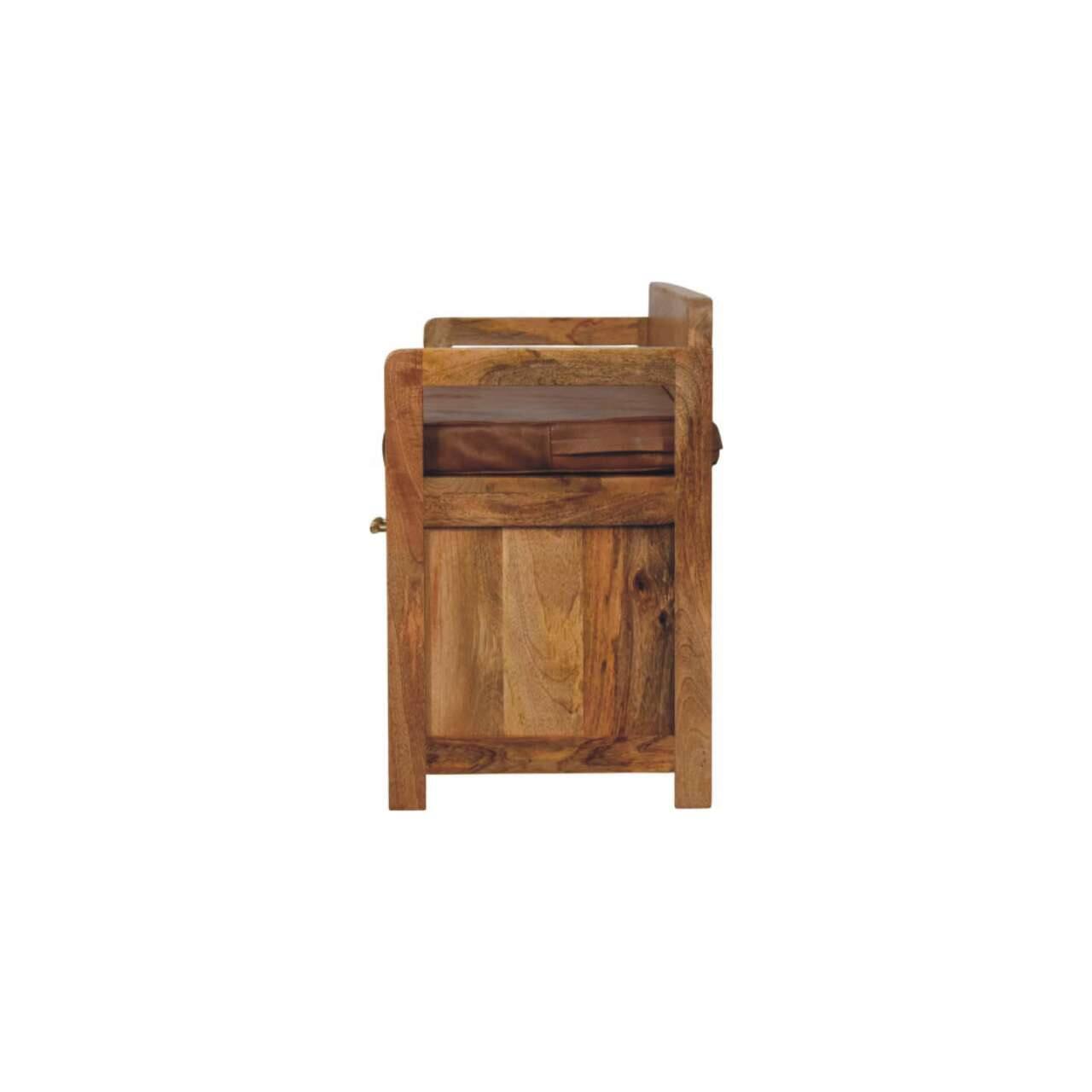Alt View 5. Artisan Furniture - Artisan Furniture Solid Wood Oakish Storage Bench with Brown Leather Seat, 2 Drawers, Beige - Beige.
