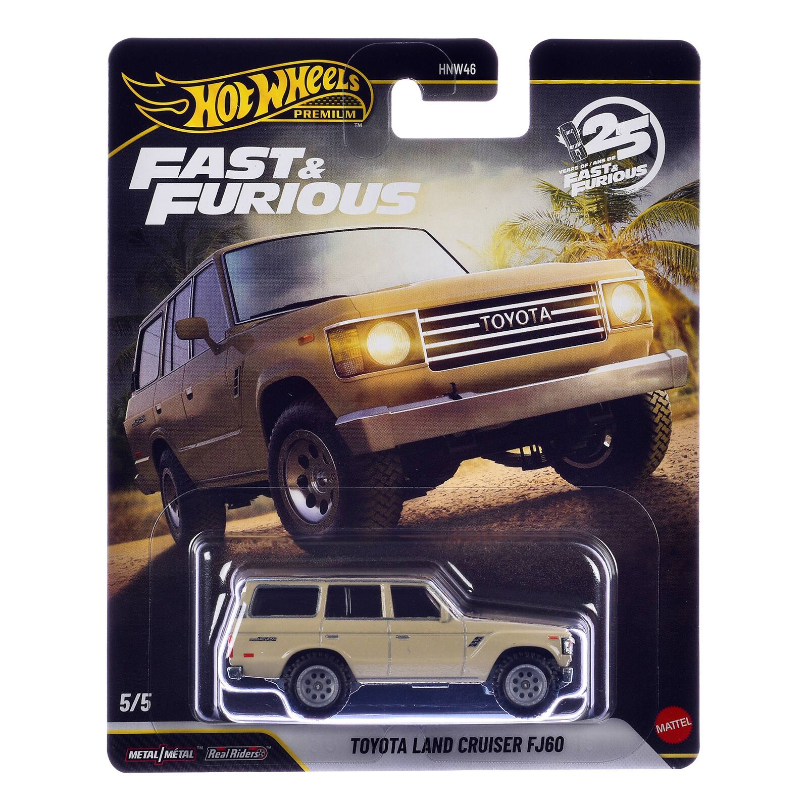 HNW46 Hot Wheels Premium in Fast & Furious 25 - A - Furious Toyota - 5/5 Metal/MTAL Metal Metal Real Riders: Toyota Land Cruiser FJ60 Mattel