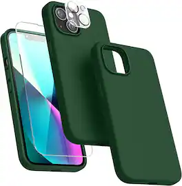 Entronix - iPhone 14 Bundle: Liquid Silicone Case with Screen & Camera Lens Protectors - Green