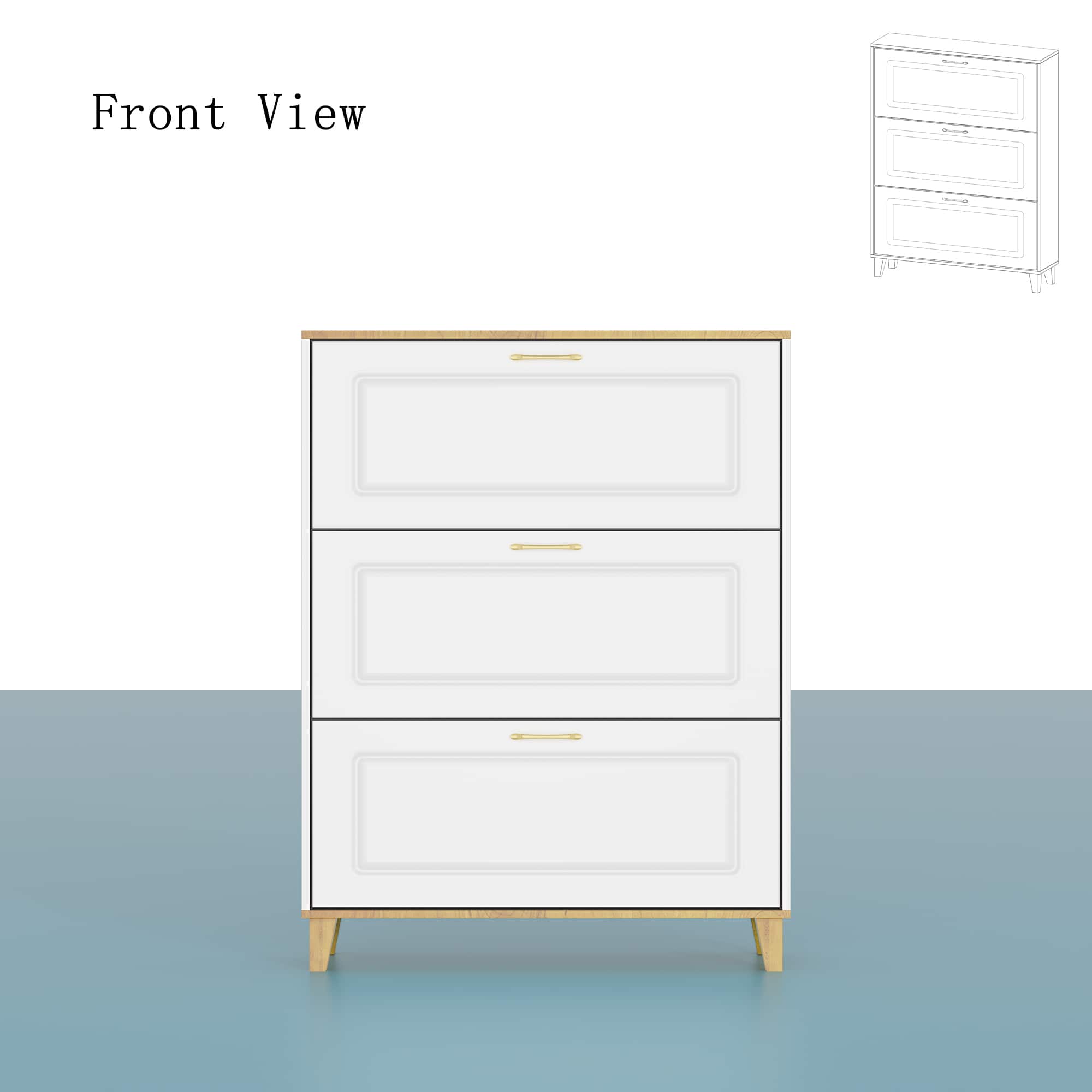 Famapy - Modern Flip - Down Shoe Cabinet with Solid Wood Legs - White & Wooden