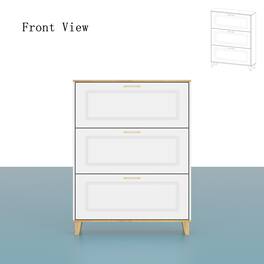 Famapy - Modern Flip - Down Shoe Cabinet with Solid Wood Legs - White & Wooden