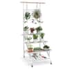 Front. Costway - 4-Tier Hanging Plant Stand Ladder Plant Shelf with Hanging Bar & Trellis - White + Tan.