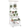 Costway - 4-Tier Hanging Plant Stand Ladder Plant Shelf with Hanging Bar & Trellis - White + Tan