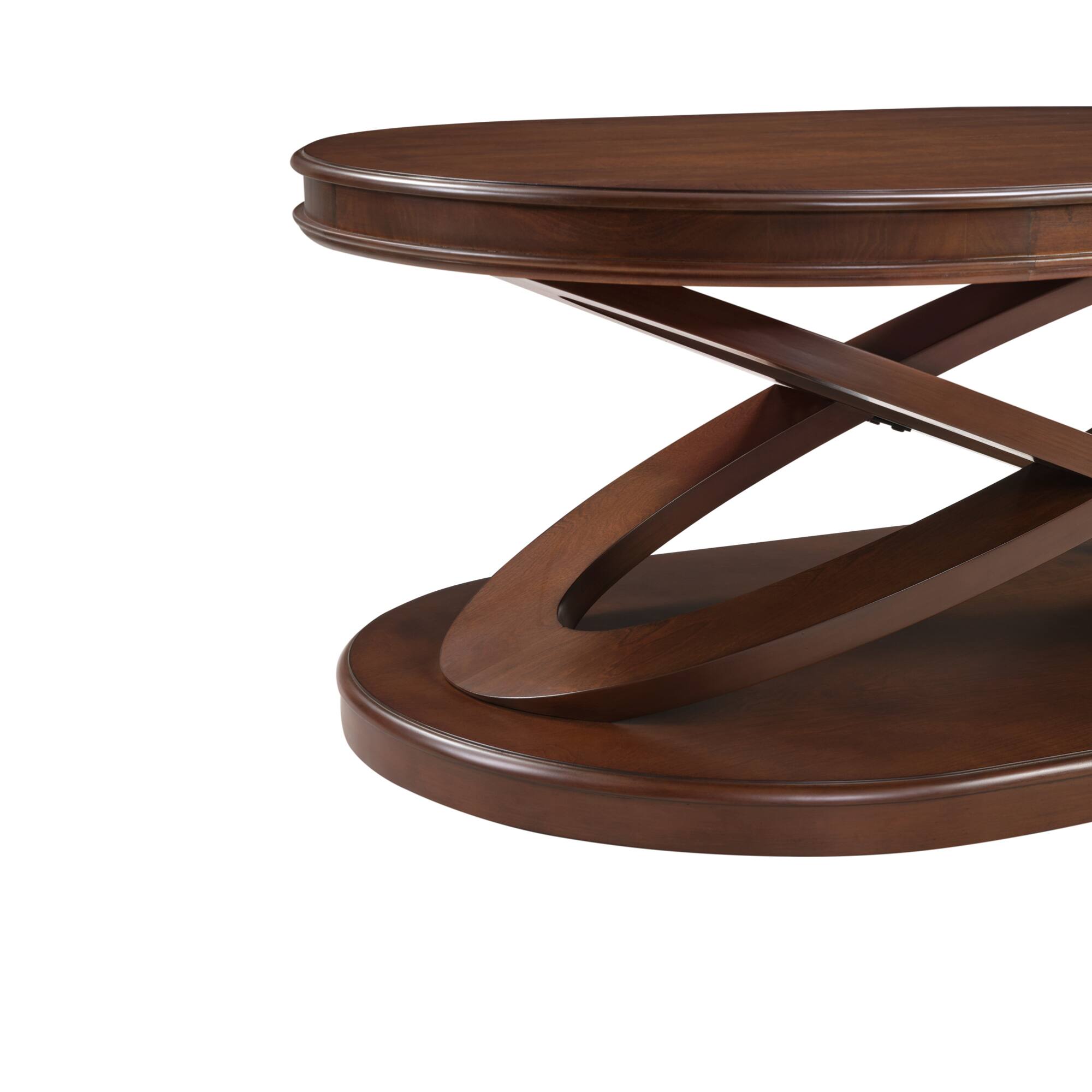 Alt View 8. GOODSILO - Elegant Oval Wood Coffee Table with X-Shaped Base and Open Storage for Living Room and Home Office - Walnut.