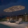 PURPLE LEAF - 13 ft. Patio Market Umbrella with Solar LED and Base Double-Sided Outdoor Table Sun Umbrellas for Pool Deck Backyard - Taupe