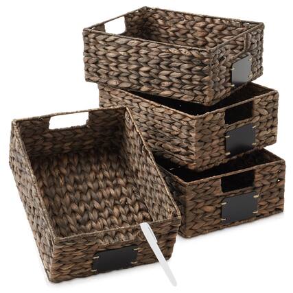 Front. Casafield - Water Hyacinth Pantry Storage Basket Organizer Bins - Espresso - Hyacinth.
