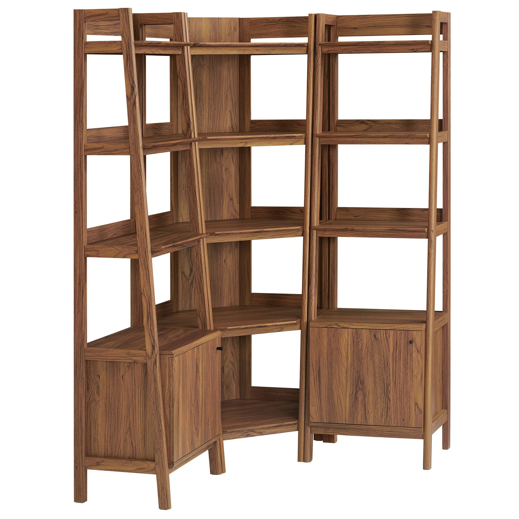 Angle. Modway - Bixby 3-piece Corner Bookshelf Set with Narrow Bookshelves by Modway - Walnut.