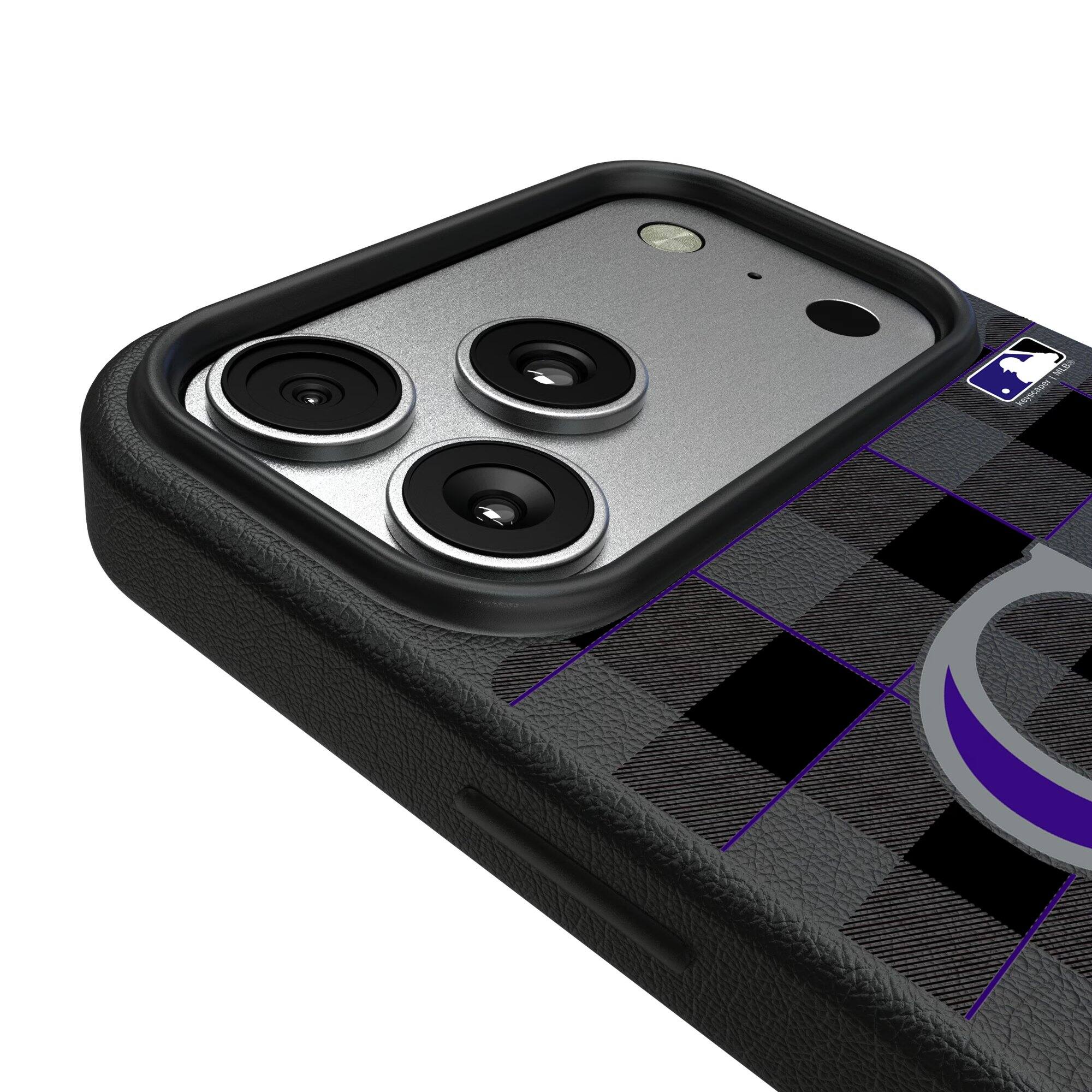 Alt View 2. Keyscaper - Colorado Rockies Plaid Magnetic Bump iPhone Case - 16 Plus - Black.
