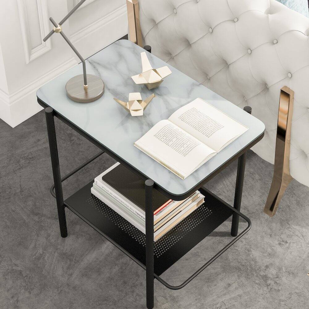 Alt View 1. Furniture of America - Joaquin Metal 1-Shelf End Table in Black and White - Black.