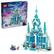 The image features a LEGO Disney Frozen castle set, which includes a castle, a sled, and several figurines. The set is designed for children aged 6 and up and contains 432 pieces. The castle is blue and white, and it is surrounded by snow. The figurines are posed in various positions, adding to the playful atmosphere of the scene. The set is a fun and engaging toy for children who enjoy building and playing with LEGO sets.