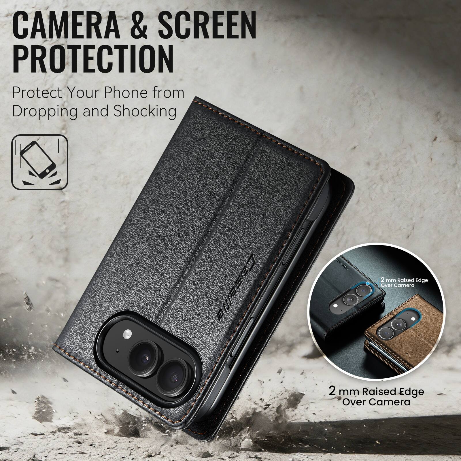 CAMERA & SCREEN PROTECTION  
Protect Your Phone from Dropping and Shocking  

2 mm Raised Edge Over Camera  
2 mm Raised Edge Over Camera