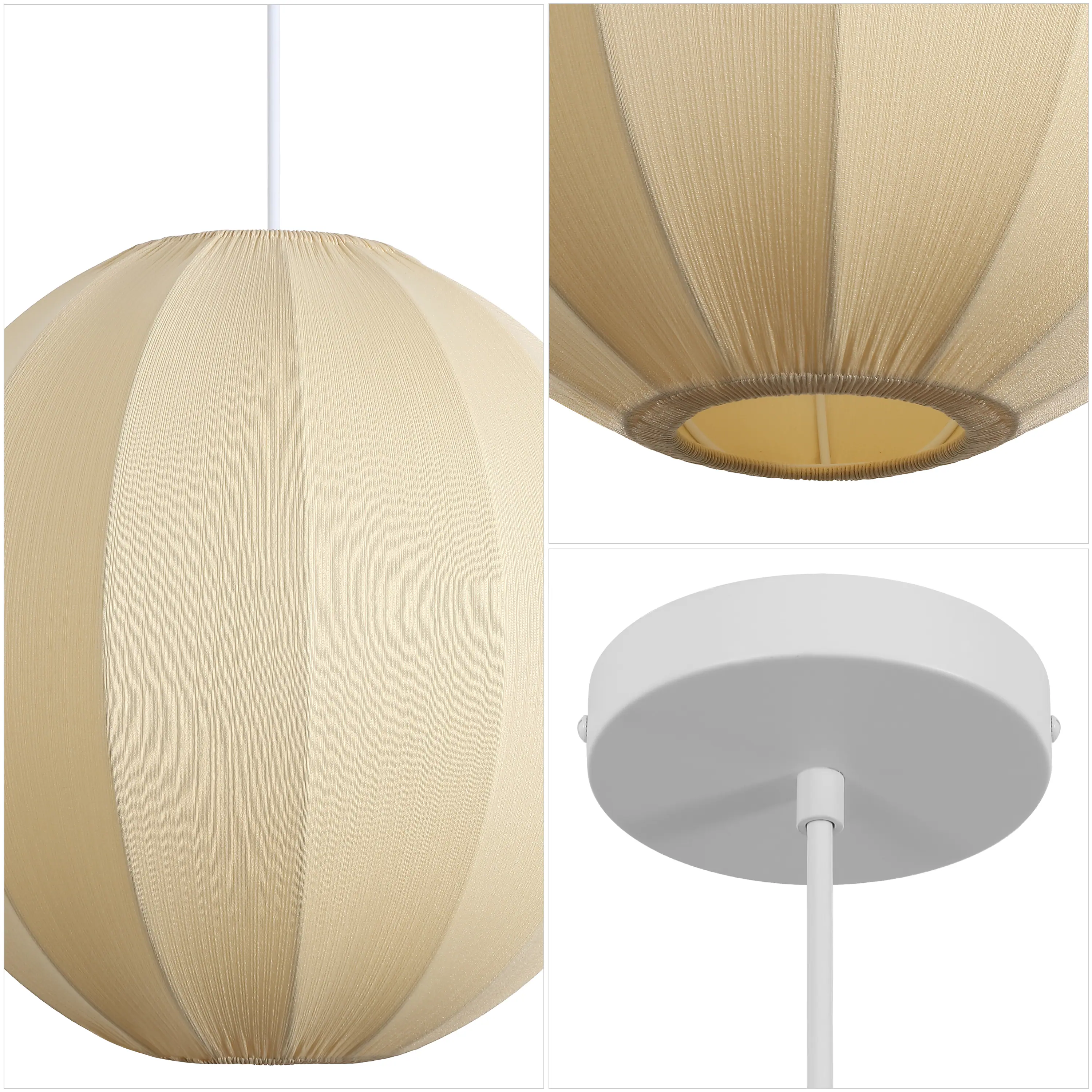 Alt View 4. Jonathan Y - Sia 16" 1-Light Scandinavian Japandi Adjustable Lantern Metal with Ribbed Cocoon Globe Shade LED Pendant, Beige - Beige.