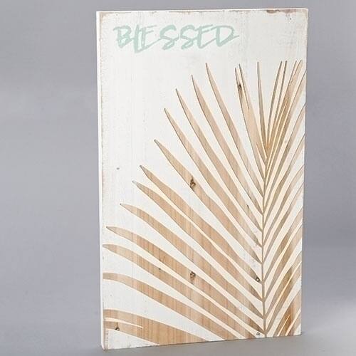 Front. Roman - 30" Paradise Found Rustic Wooden Blessed Palm Leaf Wall Plaque - Brown.