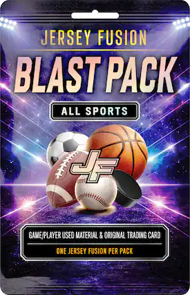JERSEY FUSION BLAST PACK ALL SPORTS
GAME/PLAYER USED MATERIAL & ORIGINAL TRADING CARD
ONE JERSEY FUSION PER PACK