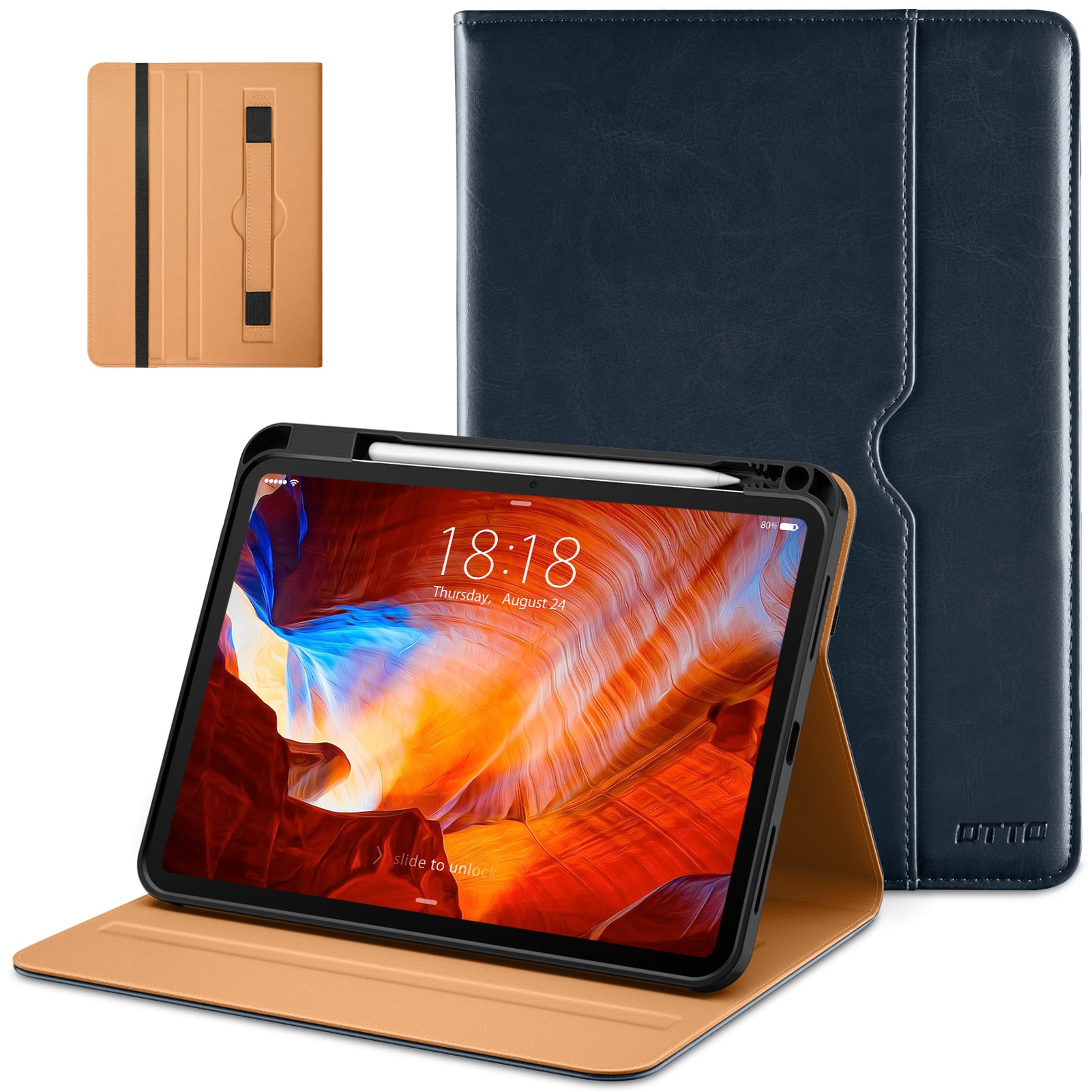 DTTO - Case for iPad Pro 11 Inch M5/M4,Premium Leather Business Folio Stand Cover with Pencil Holder, Auto Wake/Sleep - Blue