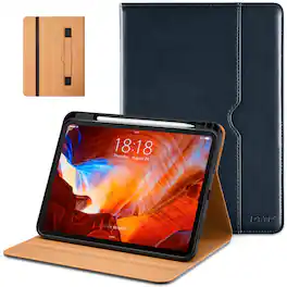 DTTO - Case for iPad Pro 11 Inch M5/M4,Premium Leather Business Folio Stand Cover with Pencil Holder, Auto Wake/Sleep - Blue