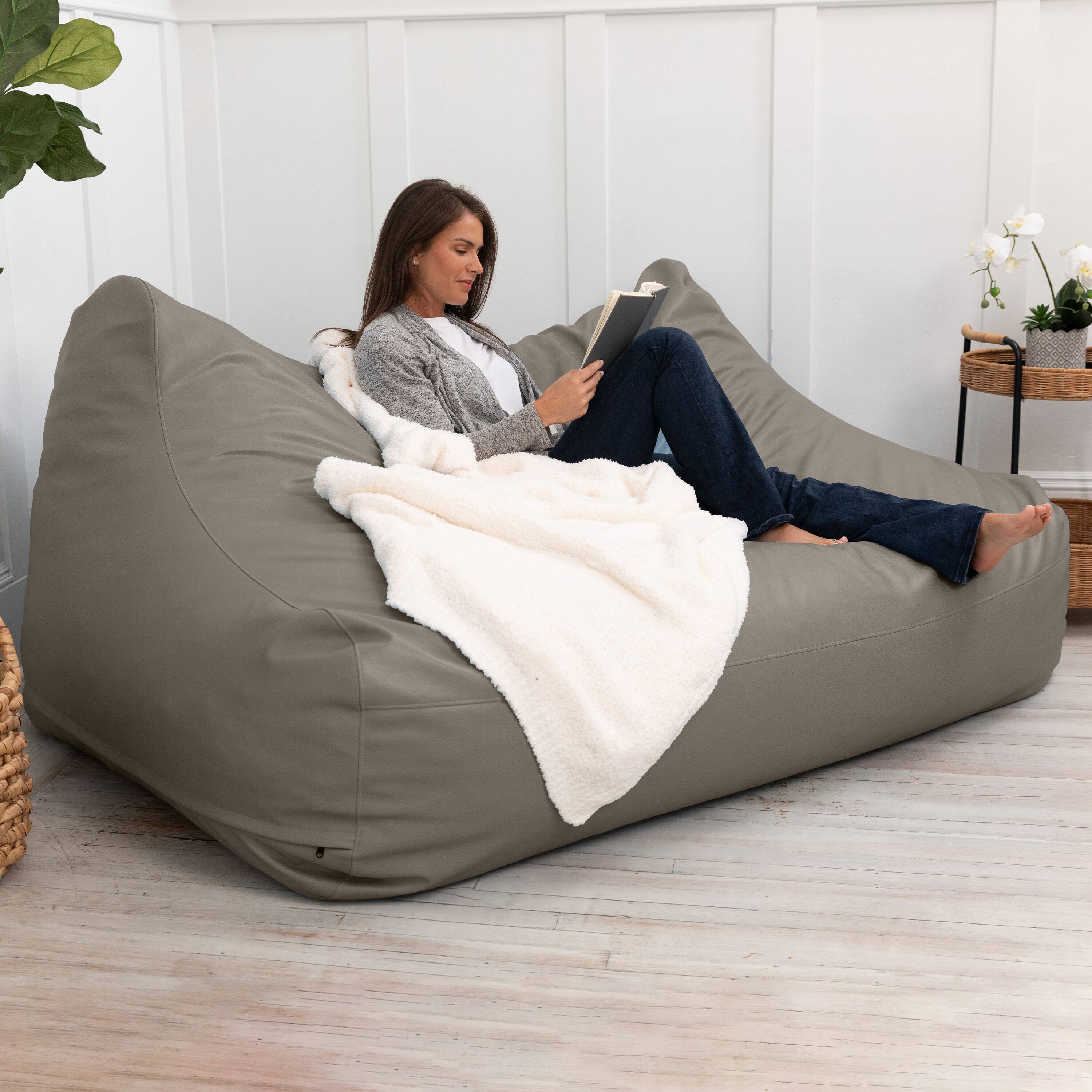 Alt View 1. Jaxx - Atrium Collection Lozia Loveseat - Large Foam Bean Bag Sofa Faux-Leather - Gun Metal - Gun Metal.