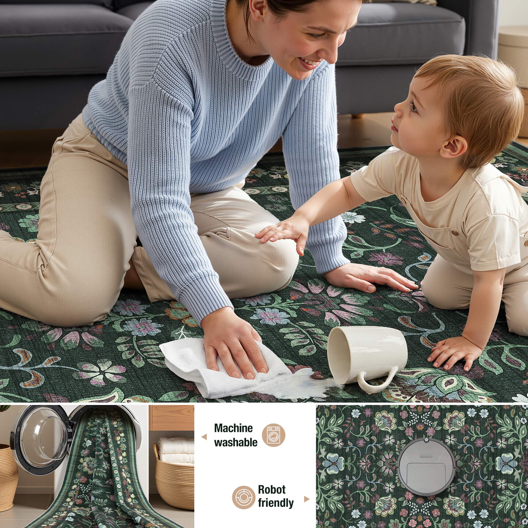 Machine washable  
Robot friendly
