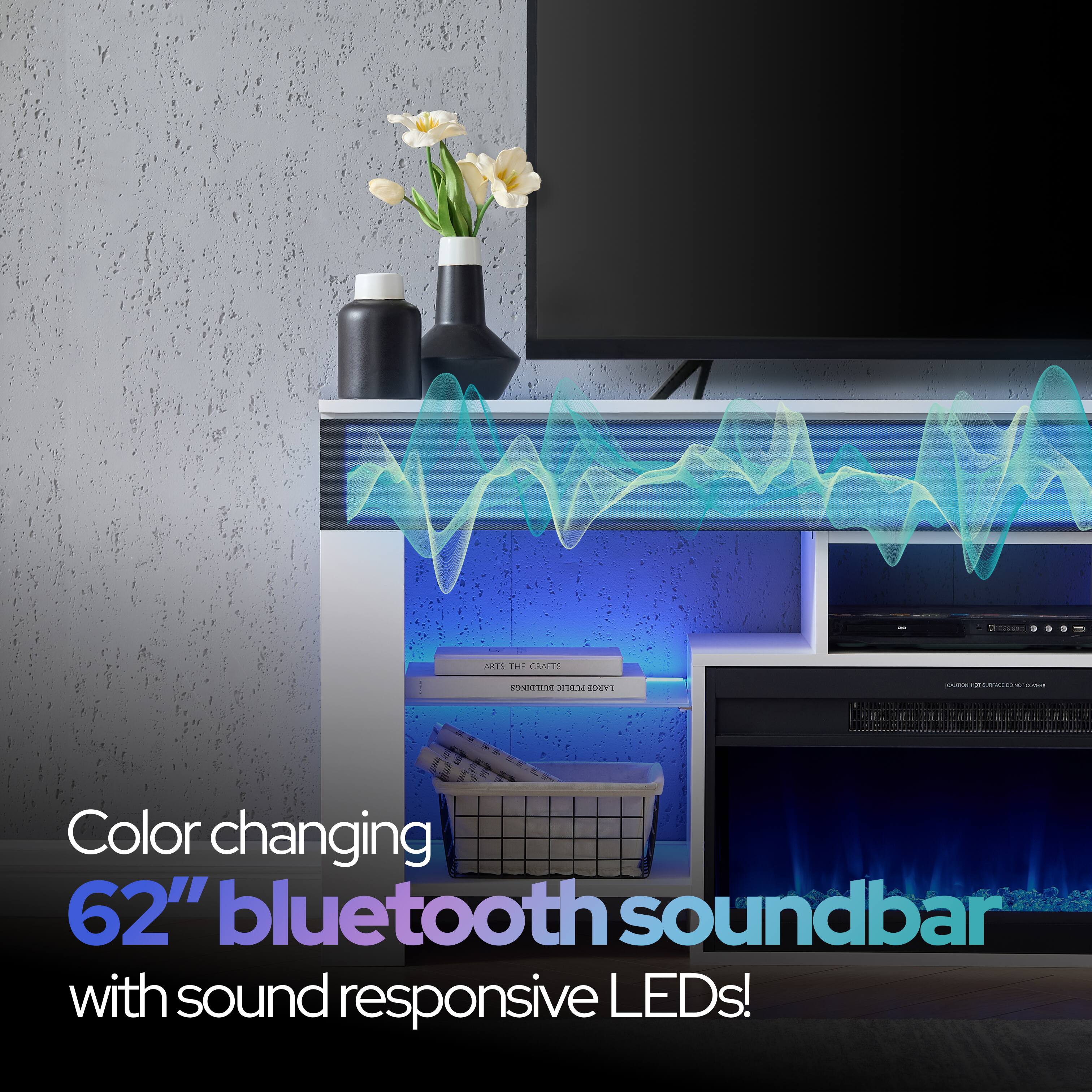 Color changing 62" bluetooth soundbar with sound responsive LEDs!
