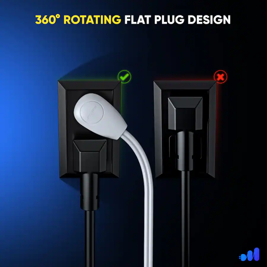 Maximm 4ft 360° Rotating Flat Plug Extension Cord with on and Off ...