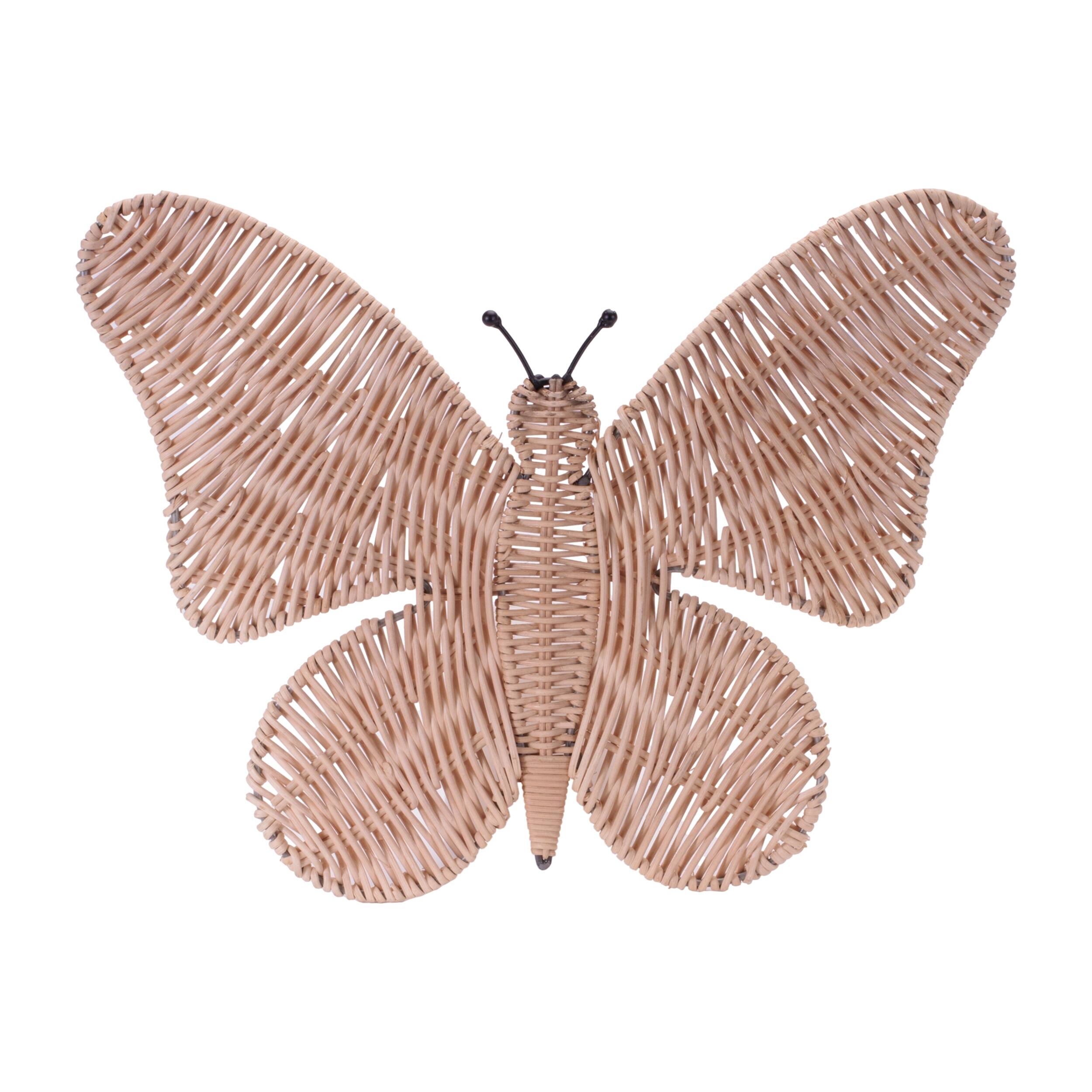 Front. BreeBe - Woven Rattan Butterfly Wall Accent 18"L - Beige.