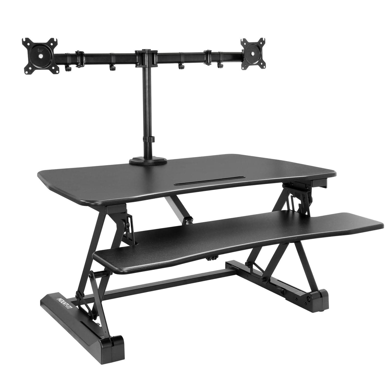 Alt View 6. Mount-It! - Electric Sit-Stand Desk Converter with Dual Monitor Mount for Adjustable Height Workstation and Ergonomic Setup - Black.