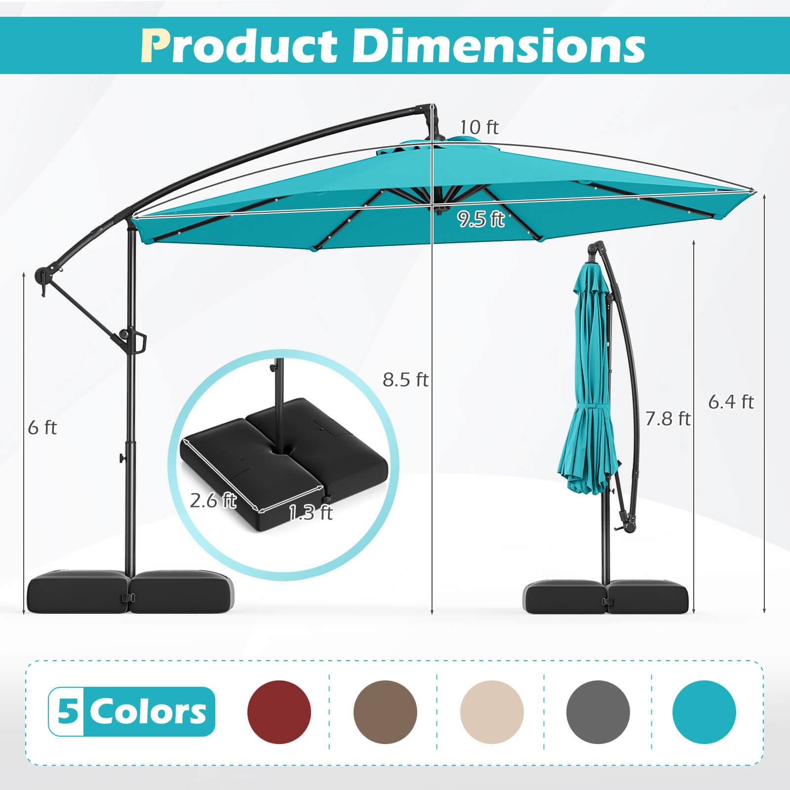 Product Dimensions: 10 ft x 9.5 ft x 6 ft x 8.5 ft x 7.8 ft x 6.4 ft. H: 2.6 ft. OU: 5 Colors.