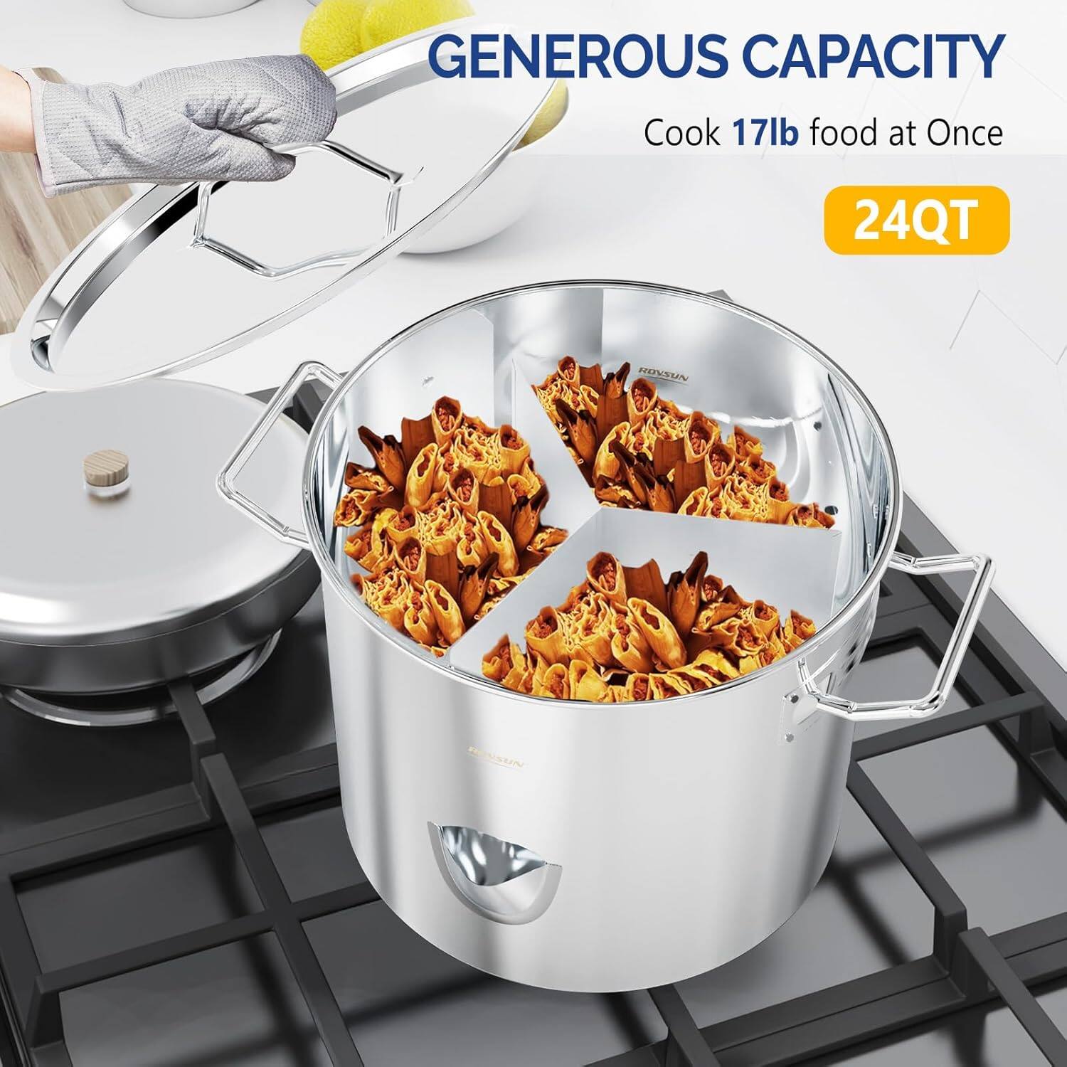 GENEROUS CAPACITY  
Cook 17lb food at Once  
24QT