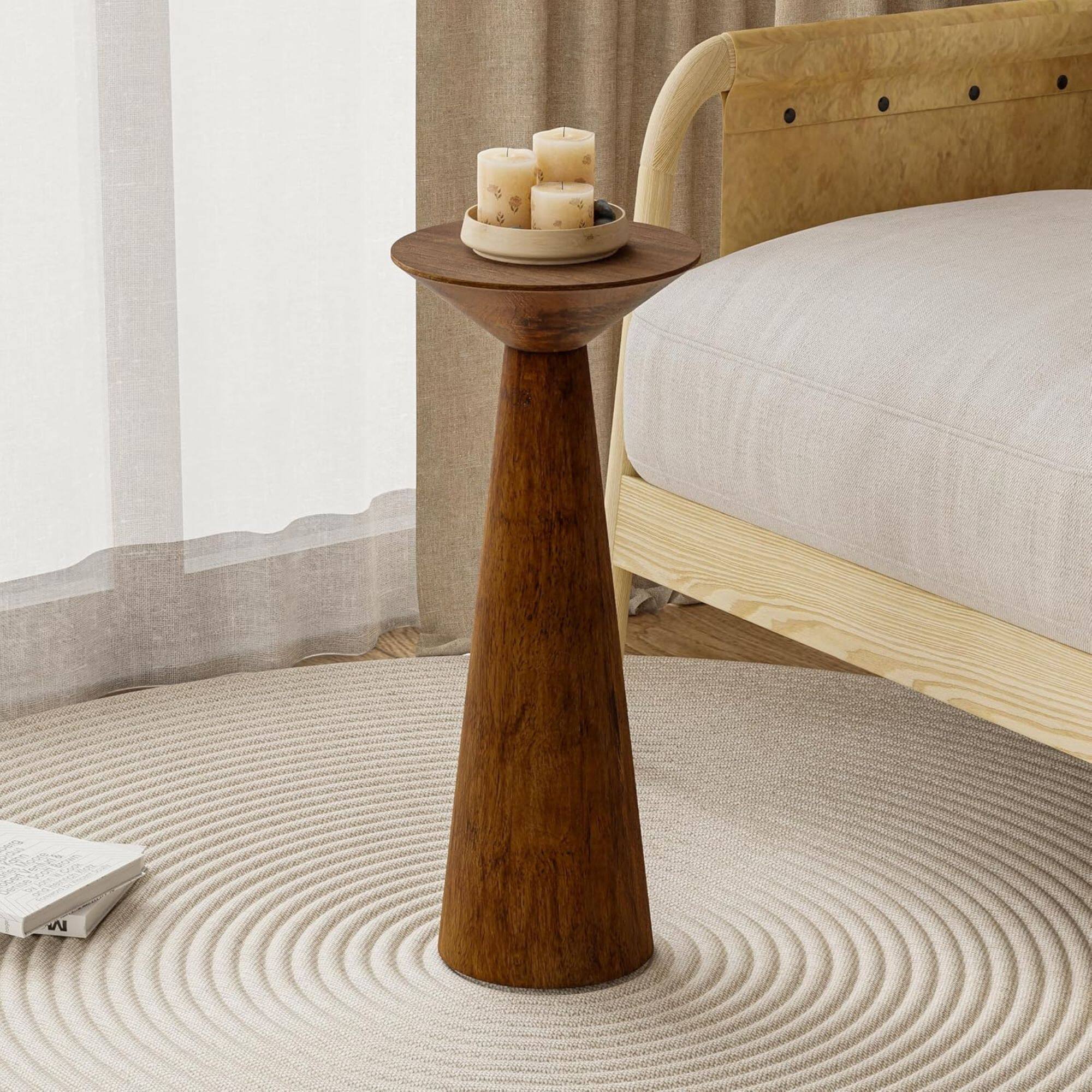 Alt View 5. COZAYH - COZAYH Pedestal Tall Round Martini Table for Living Rooms or Bedrooms, Walnut - Walnut.