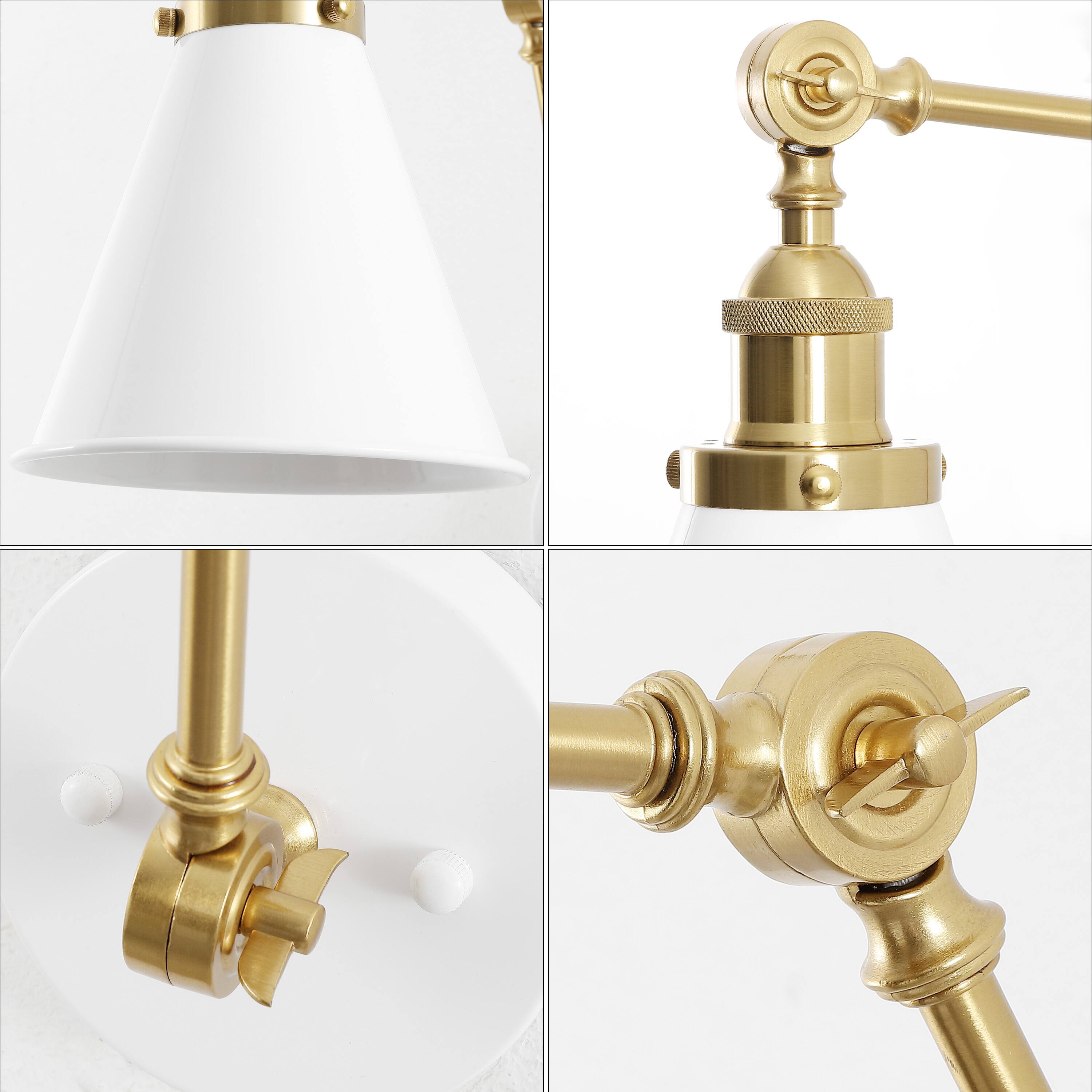 Alt View 5. Jonathan Y - Rover 7" Classic Industrial Metal Adjustable Arm LED Wall Sconce, White/Brass Gold - White/Brass Gold.